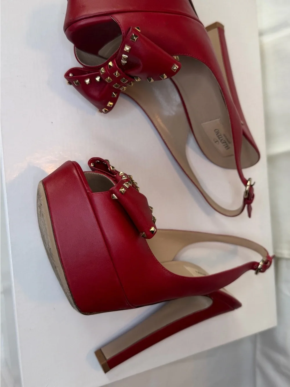 Valentino Garavani Red Bow Stud Slingback Heels